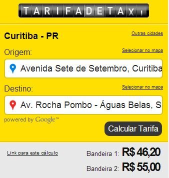 Calcular Preço de Taxi em Curitiba e outras cidades